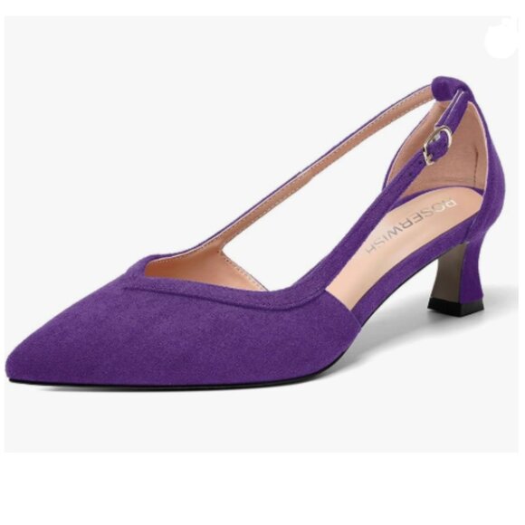 ROSERWISH Purple Wedding Suede Fashion Cute Buckle Pointed Toe Kitten Heel Pumps - Picture 1 of 8